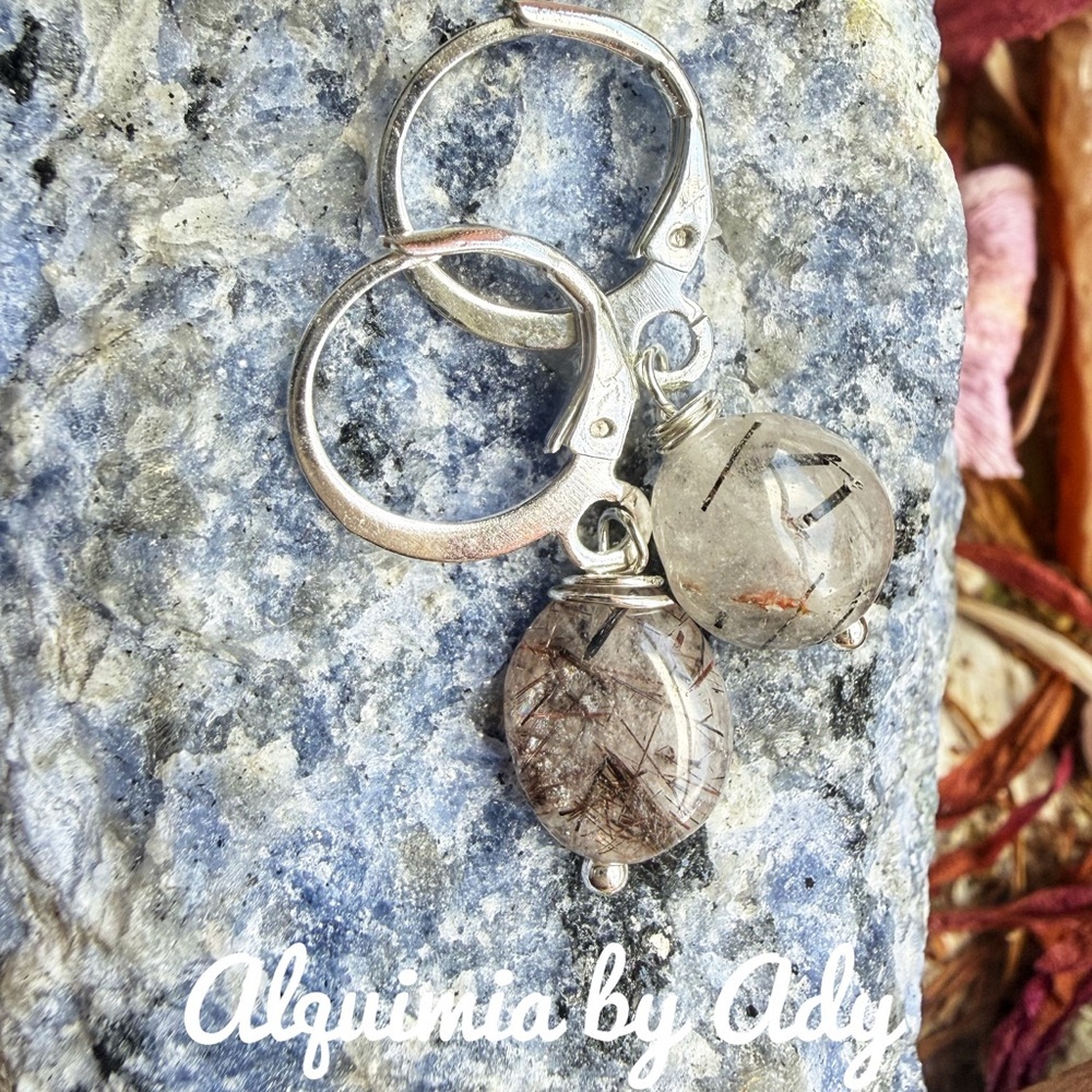 Alquimia Silver and Black needles rutile quartz Earrings - Picture 1 of 1